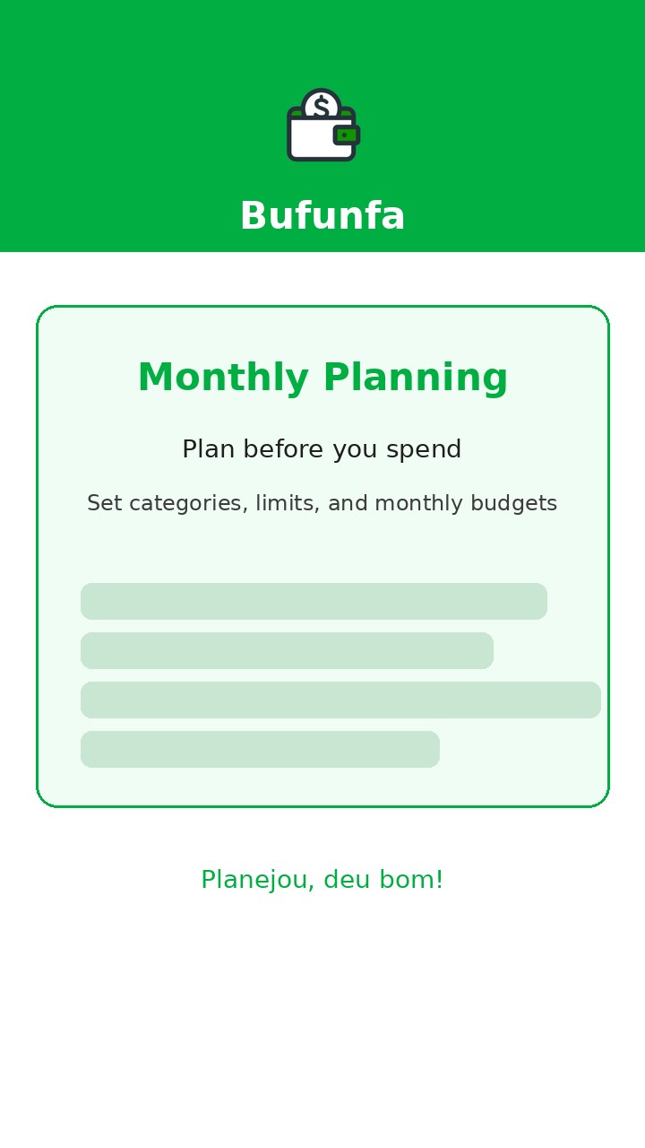 Bufunfa monthly budget planning screen